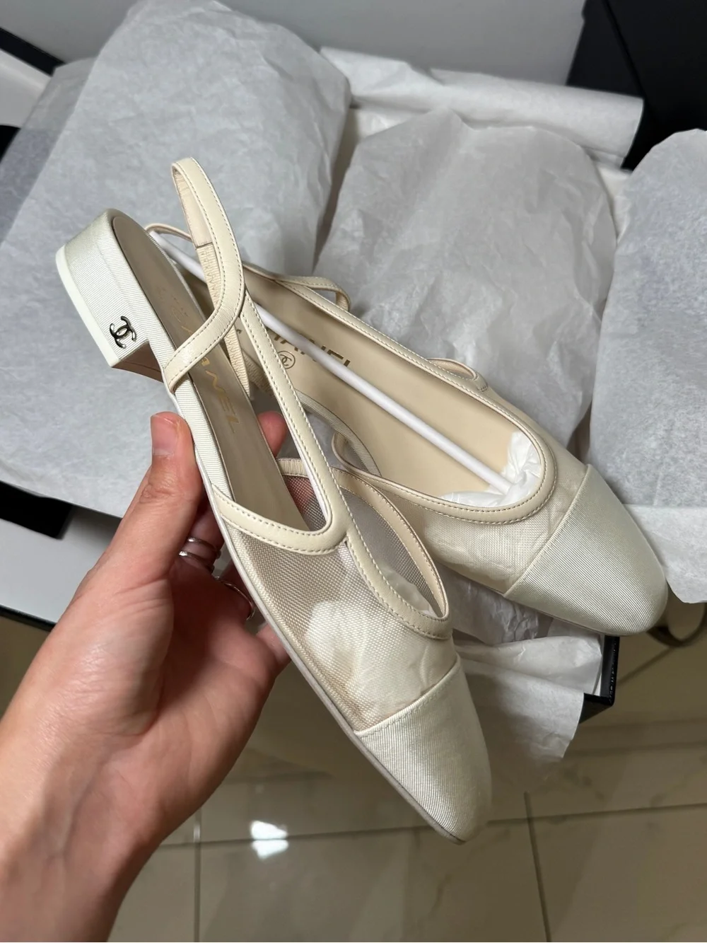 Chanel Ivory Mesh Slingbacks | Size 36